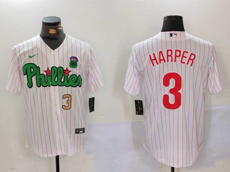 Mens Philadelphia Phillies #3 Bryce Harper White Green Cool Base Stitched Jerseys